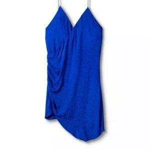 CUSHNIE leopard print slip dress v-neck royal blue Sz 2 silk satin wrap NEW